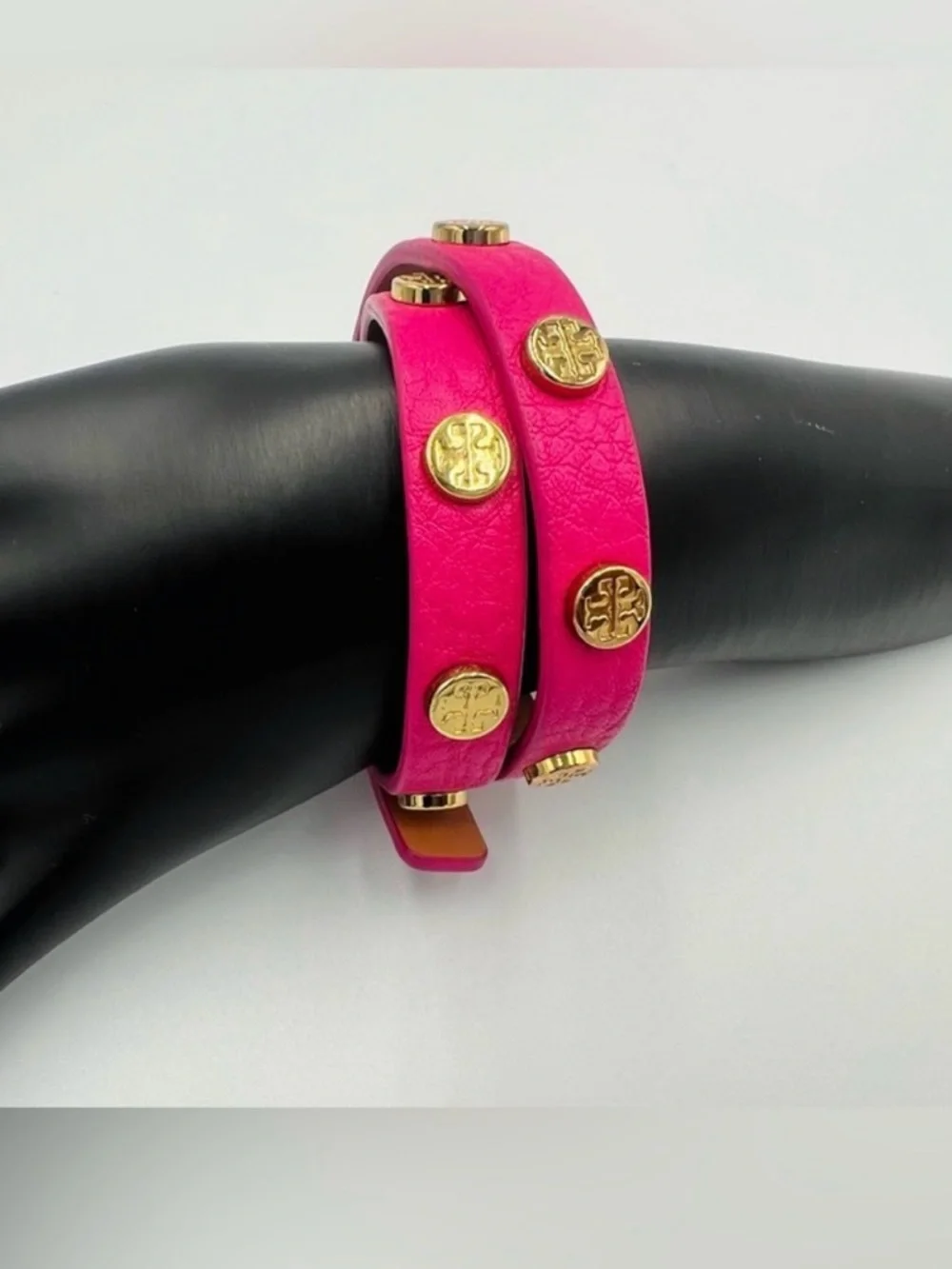 Tory Burch EUC Fuchsia Double Wrap Studded Leather Bracelet - Picture 3 of 3